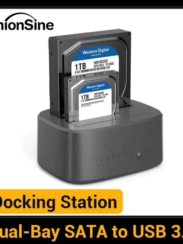 UnionSine Dual Bay HDD Docking Station: Offline Clone, SATA to USB 3.0, 2.5/3.5'' SSD/HDD